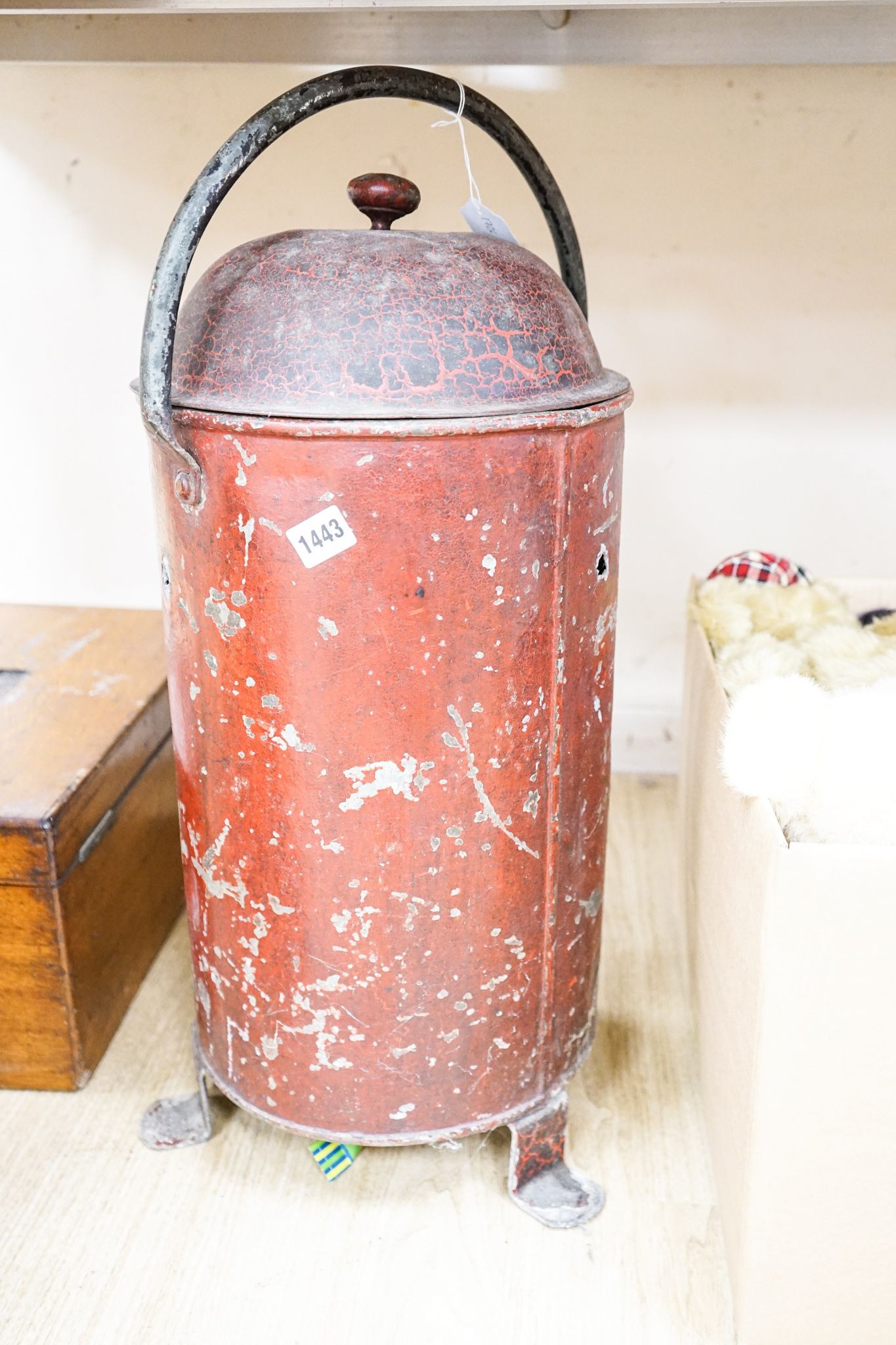 A painted toleware red coal bucket 64cm